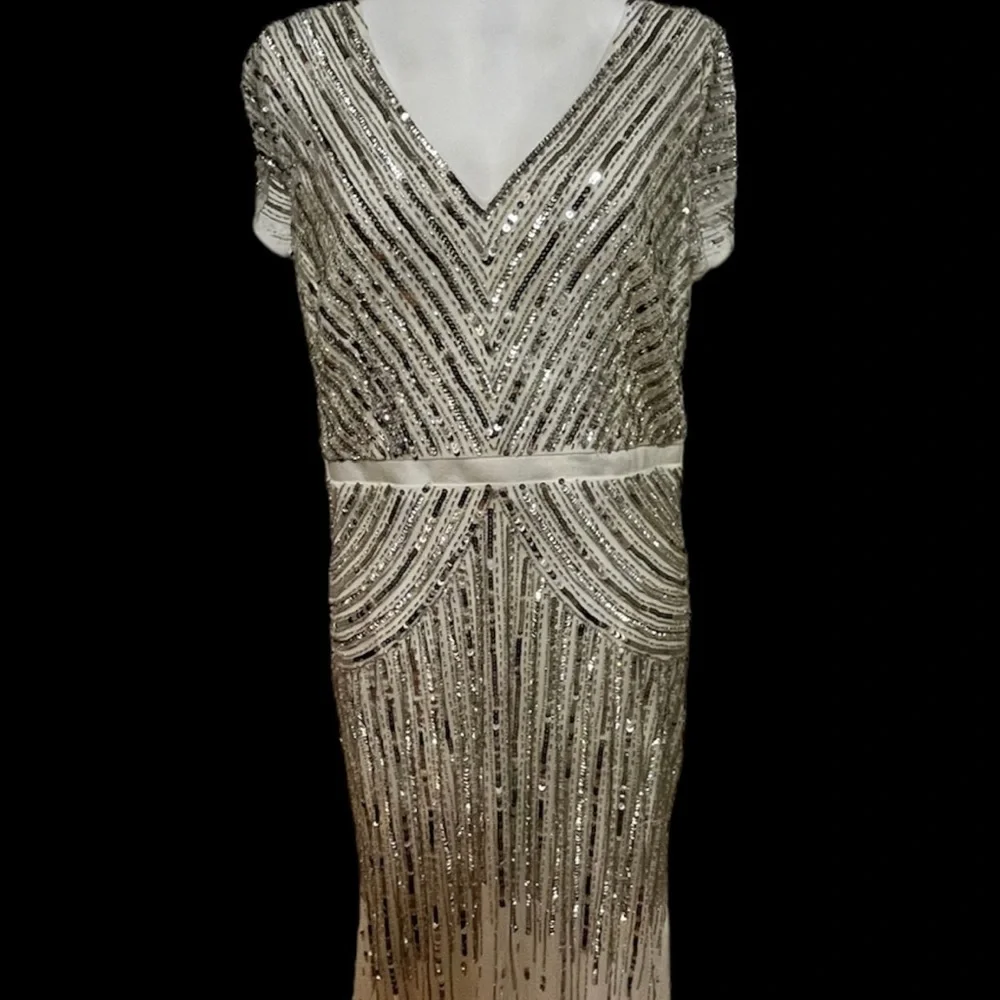 Adrianna Papell, White and Silver Dress, Women, Size 10 - Picture 1 of 12